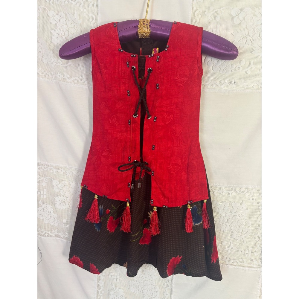 Little Girl's Vintage Red+Brown Folk‎ Dress